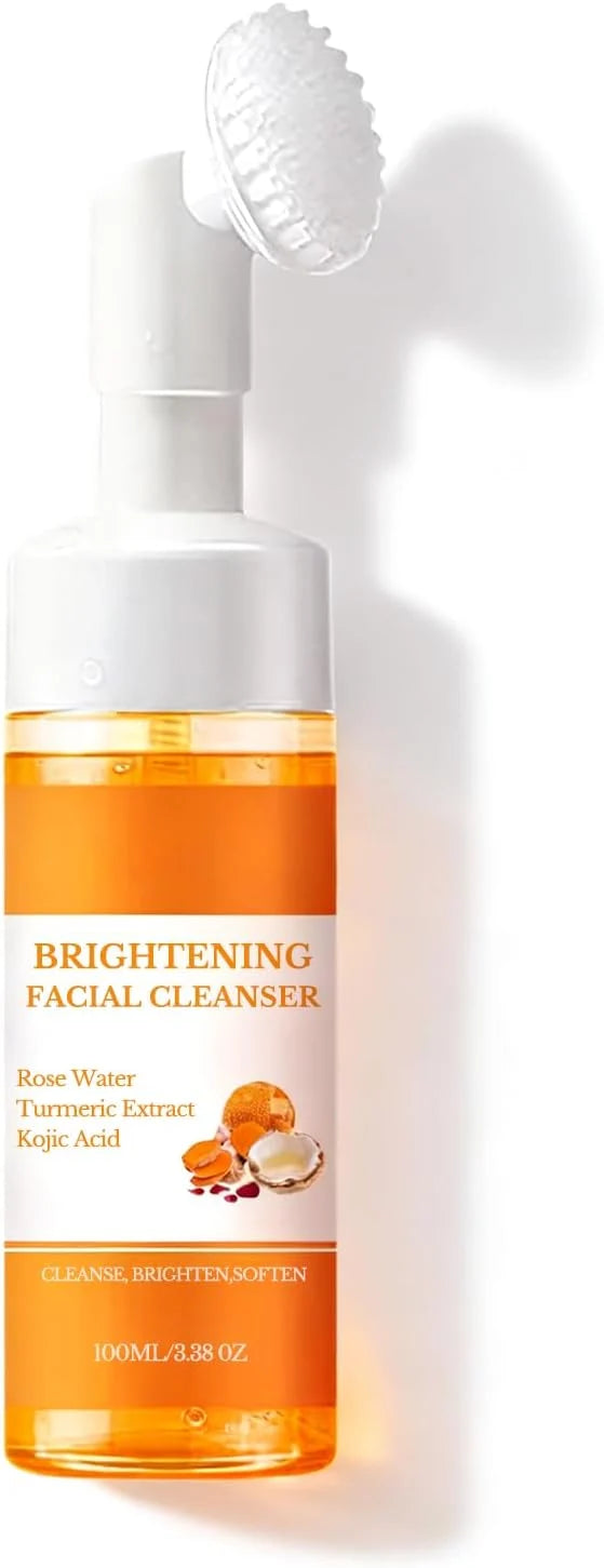 Turmeric Brightening Facial Cleanser | Kojic Acid, Rose Water & Silicone Brush