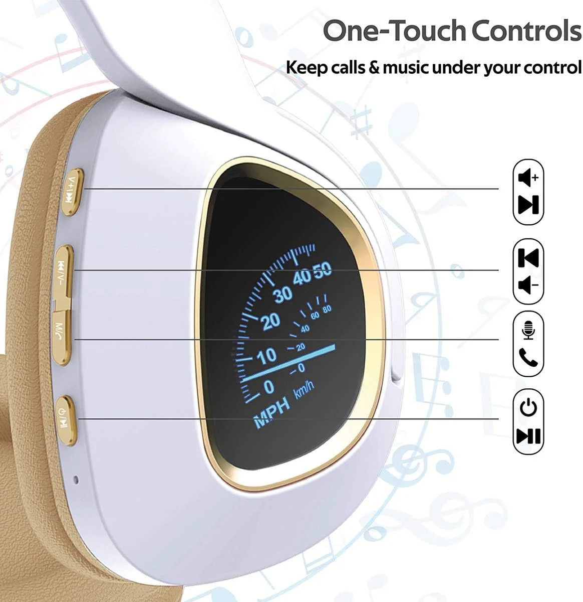 QYS Wireless Headphones with LED Speedometer Display | Over-Ear, Built-In Mic & Foldable Design