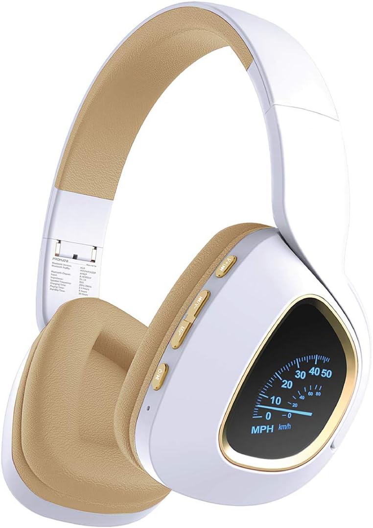 QYS Wireless Headphones with LED Speedometer Display | Over-Ear, Built-In Mic & Foldable Design