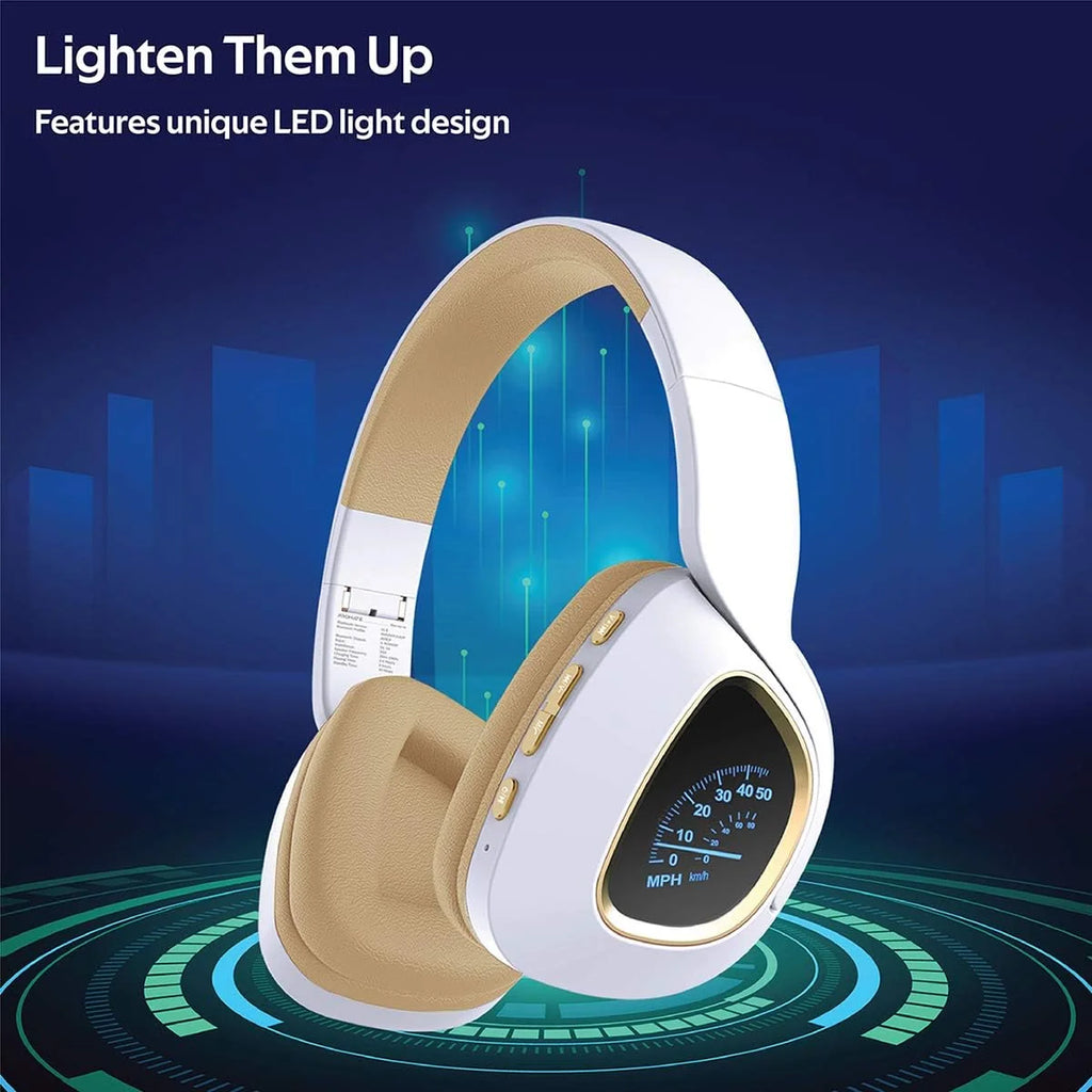 QYS Wireless Headphones with LED Speedometer Display | Over-Ear, Built-In Mic & Foldable Design